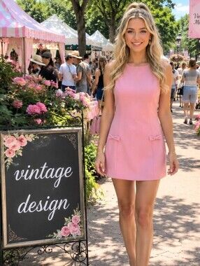 Windsor Sz M Pastel Pink Sleeveless Shift Dress with Bow Accents